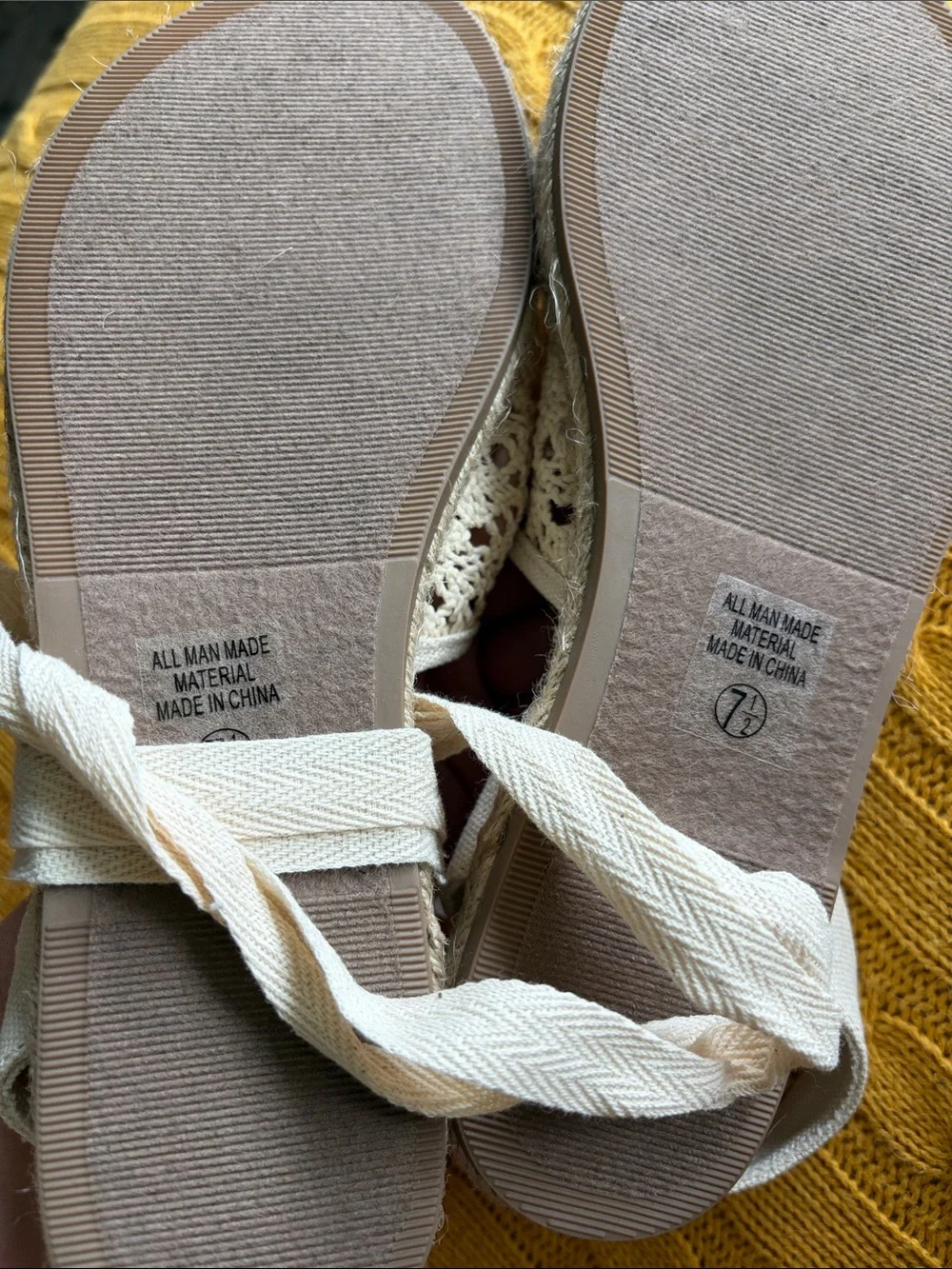 Soda Cream Crochet Lace Ankle Tie Sandals